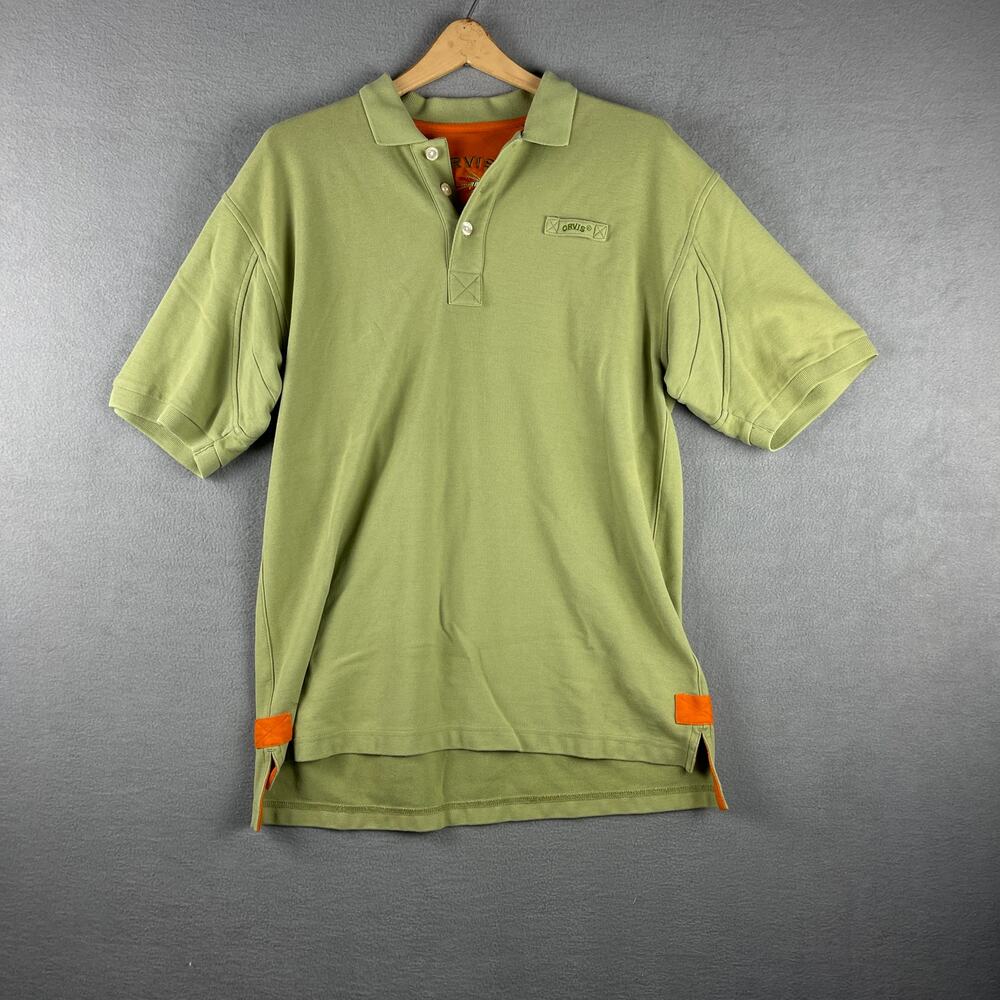 Orvis Polo Shirt Mens Med Light Green Short Sleeve Golf Fishing Cotton Collared